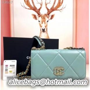 Buy Classic Chanel 19 Classic Sheepskin Leather Chain Wallet AP0957 sky blue