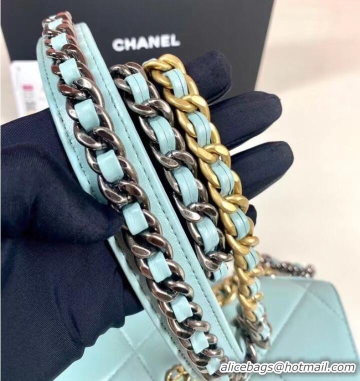 Buy Classic Chanel 19 Classic Sheepskin Leather Chain Wallet AP0957 sky blue