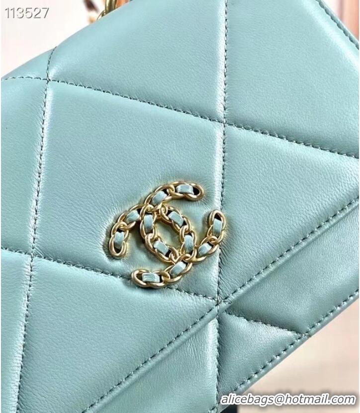 Buy Classic Chanel 19 Classic Sheepskin Leather Chain Wallet AP0957 sky blue