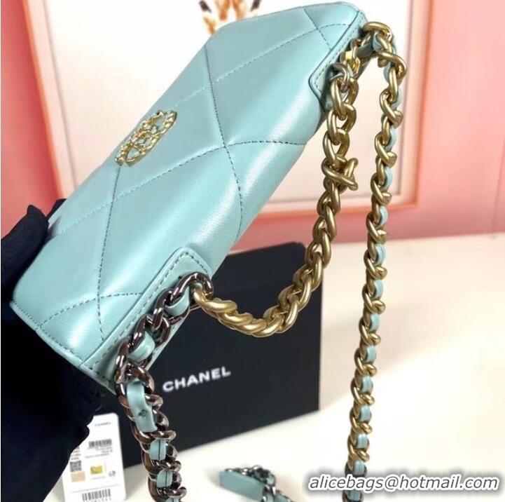 Buy Classic Chanel 19 Classic Sheepskin Leather Chain Wallet AP0957 sky blue