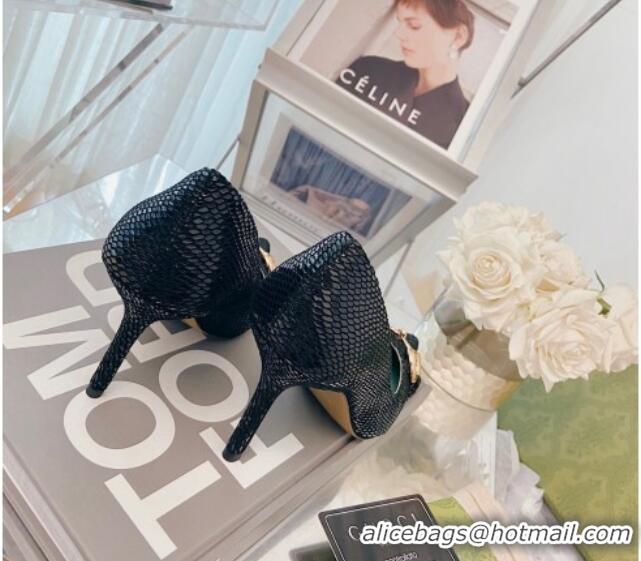 Top Quality Gucci Horsebit Snakeskin-Like Leather Pumps 8.5cm 111616 Black