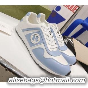 Discount Gucci Calfskin Sneakers White/Blue 111621