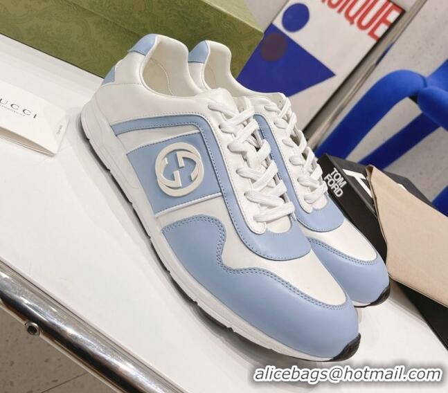 Discount Gucci Calfskin Sneakers White/Blue 111621