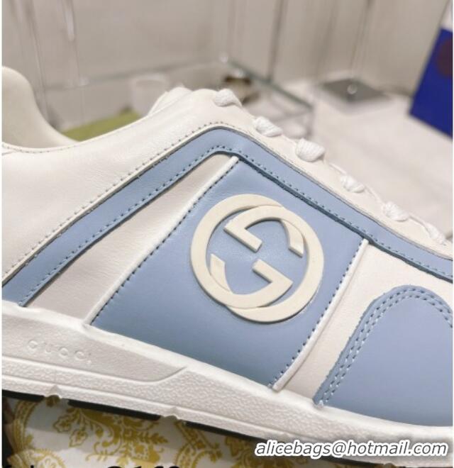 Discount Gucci Calfskin Sneakers White/Blue 111621