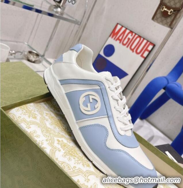 Discount Gucci Calfskin Sneakers White/Blue 111621