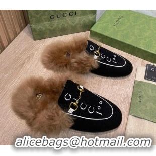 Grade Quality Gucci 100 Velvet Fur Slippers Black 111622