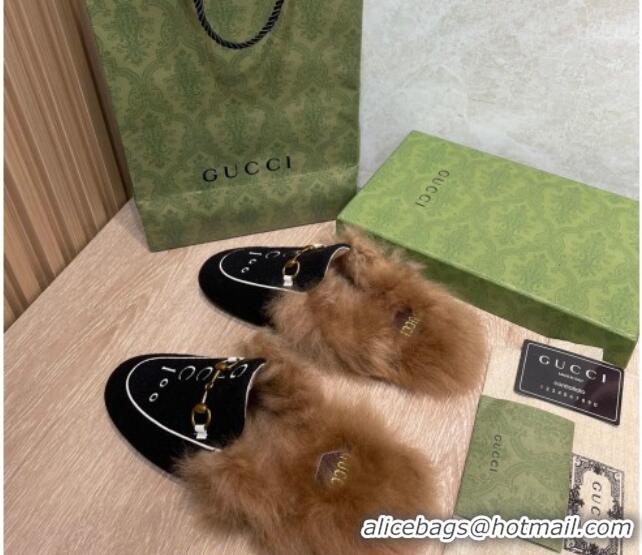 Grade Quality Gucci 100 Velvet Fur Slippers Black 111622