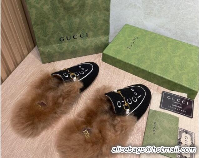 Grade Quality Gucci 100 Velvet Fur Slippers Black 111622