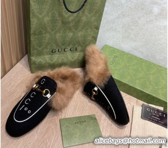 Grade Quality Gucci 100 Velvet Fur Slippers Black 111622