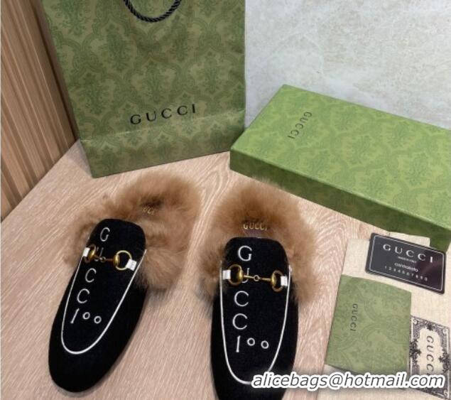 Grade Quality Gucci 100 Velvet Fur Slippers Black 111622