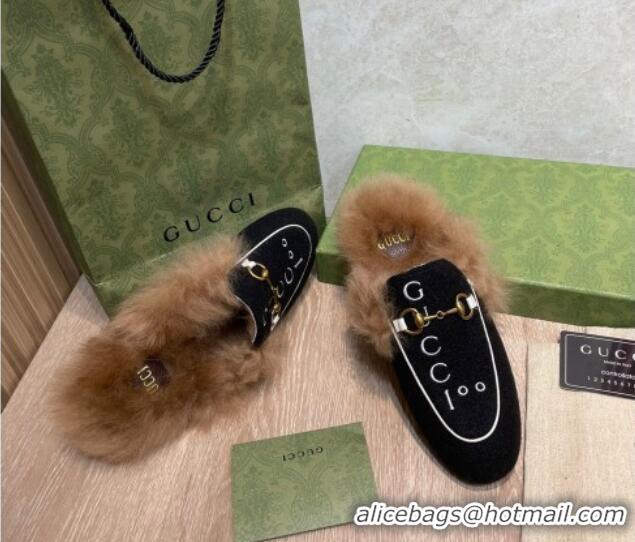 Grade Quality Gucci 100 Velvet Fur Slippers Black 111622