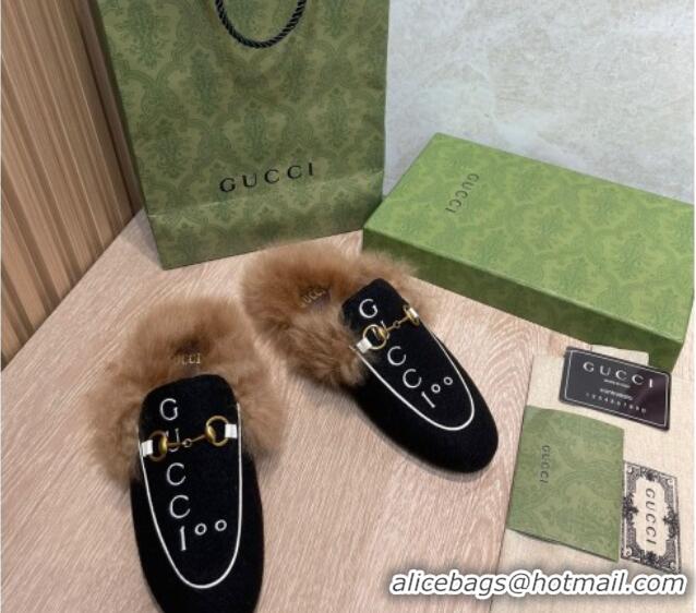 Grade Quality Gucci 100 Velvet Fur Slippers Black 111622