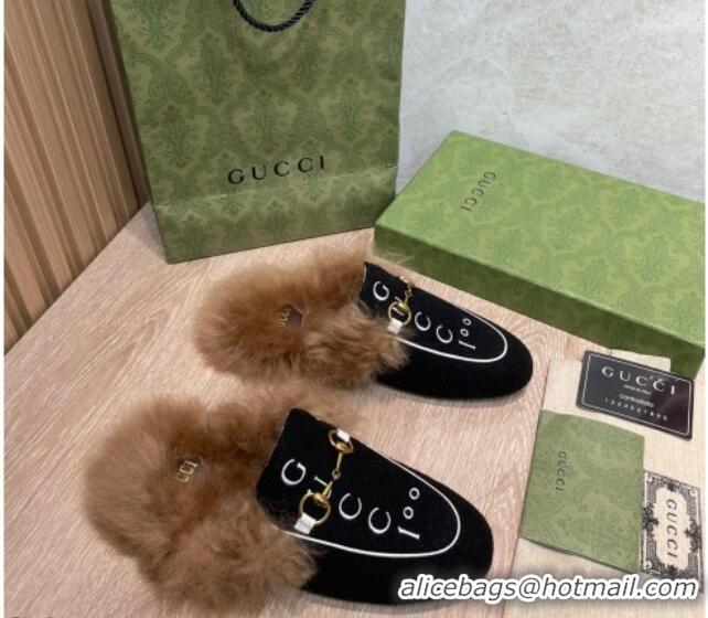 Grade Quality Gucci 100 Velvet Fur Slippers Black 111622