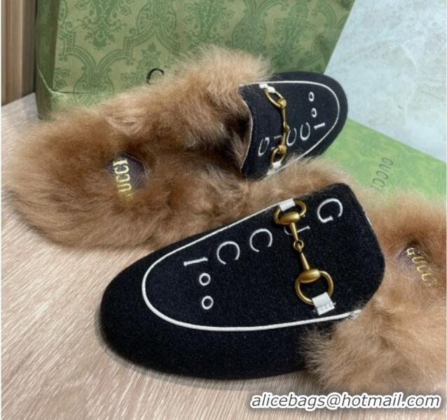 Grade Quality Gucci 100 Velvet Fur Slippers Black 111622