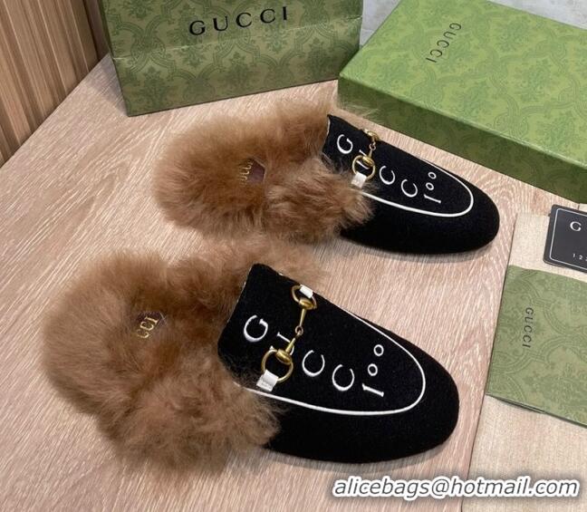 Grade Quality Gucci 100 Velvet Fur Slippers Black 111622