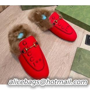 Best Price Gucci 100 Velvet Fur Slippers Red 111623