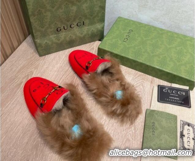 Best Price Gucci 100 Velvet Fur Slippers Red 111623