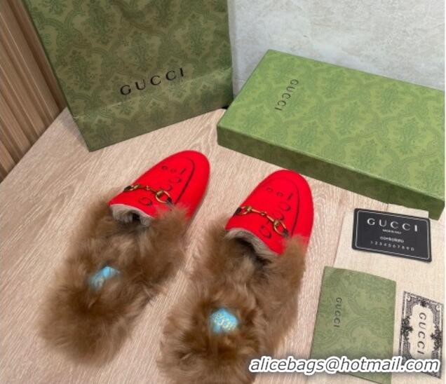 Best Price Gucci 100 Velvet Fur Slippers Red 111623