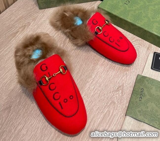 Best Price Gucci 100 Velvet Fur Slippers Red 111623