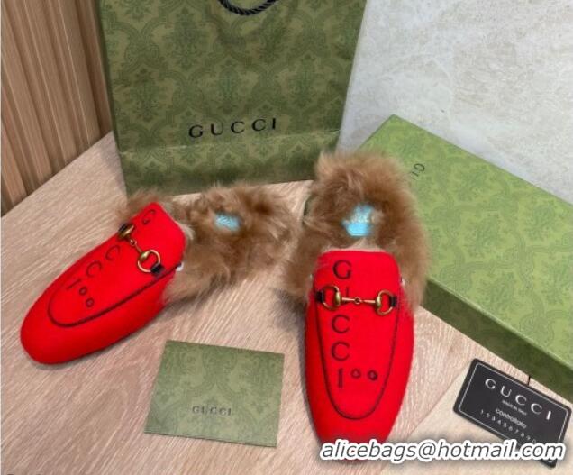 Best Price Gucci 100 Velvet Fur Slippers Red 111623