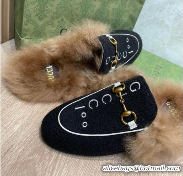 Purchase Gucci 100 Velvet Fur Slippers Black 111624