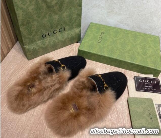 Purchase Gucci 100 Velvet Fur Slippers Black 111624