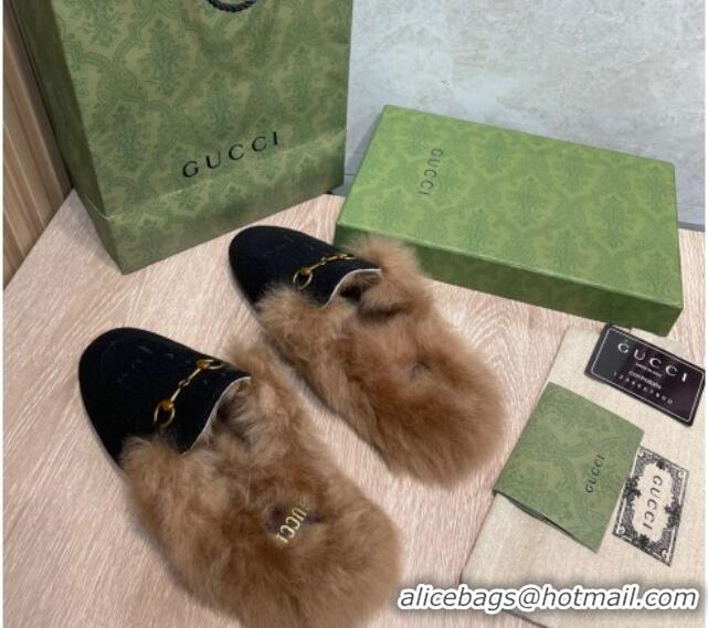 Purchase Gucci 100 Velvet Fur Slippers Black 111624