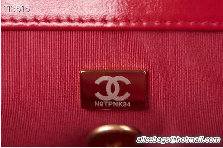 Grade Chanel SMALL FLAP BAG Calfskin Imitation Pearls & Gold-Tone Metal AS3001 red