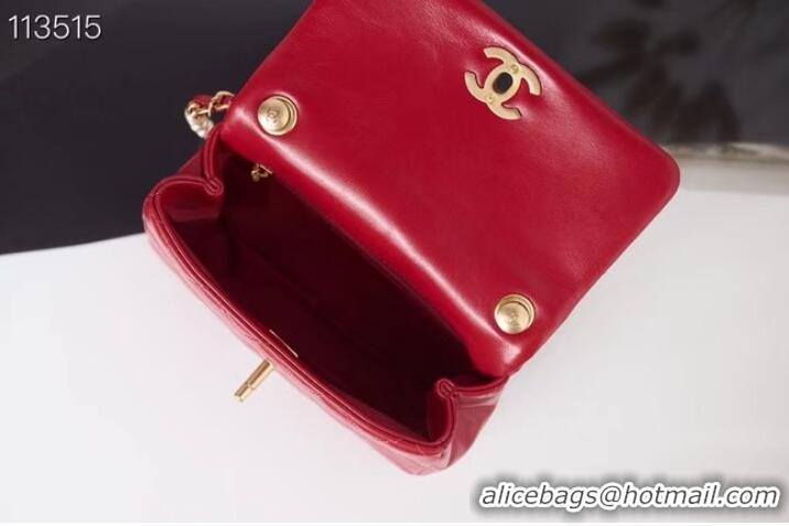 Grade Chanel SMALL FLAP BAG Calfskin Imitation Pearls & Gold-Tone Metal AS3001 red