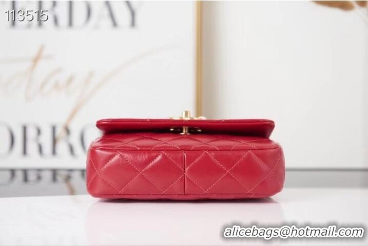 Grade Chanel SMALL FLAP BAG Calfskin Imitation Pearls & Gold-Tone Metal AS3001 red