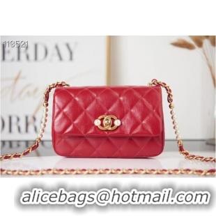 Original Cheap Chanel SMALL FLAP BAG Calfskin Imitation Pearls & Gold-Tone Metal AS3000 red