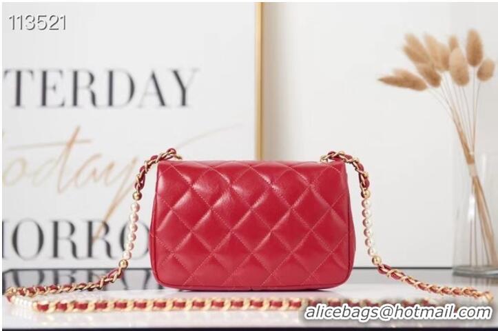 Original Cheap Chanel SMALL FLAP BAG Calfskin Imitation Pearls & Gold-Tone Metal AS3000 red