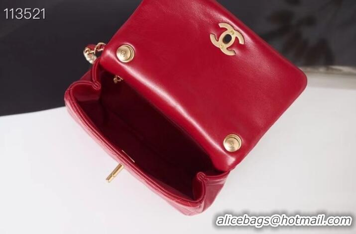 Original Cheap Chanel SMALL FLAP BAG Calfskin Imitation Pearls & Gold-Tone Metal AS3000 red