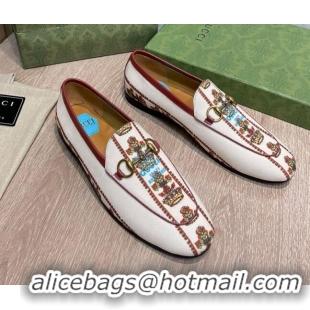 Stylish Gucci 100 Flower Jacquard Canvas Loafers White 111627