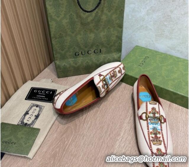 Stylish Gucci 100 Flower Jacquard Canvas Loafers White 111627