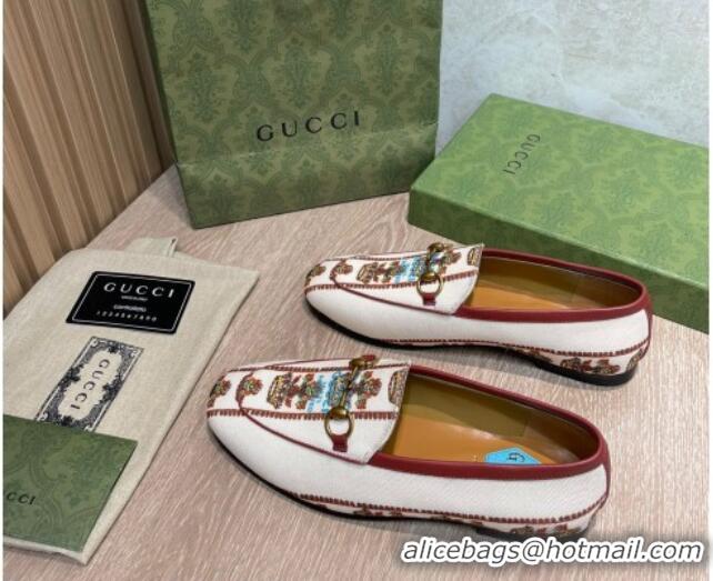 Stylish Gucci 100 Flower Jacquard Canvas Loafers White 111627