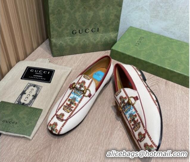 Stylish Gucci 100 Flower Jacquard Canvas Loafers White 111627