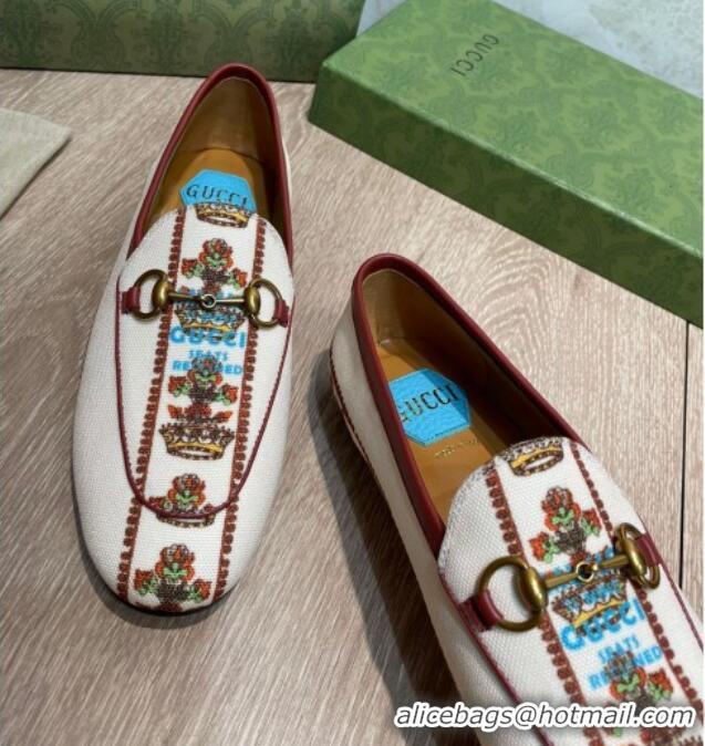 Stylish Gucci 100 Flower Jacquard Canvas Loafers White 111627