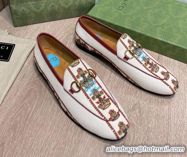 Stylish Gucci 100 Flower Jacquard Canvas Loafers White 111627