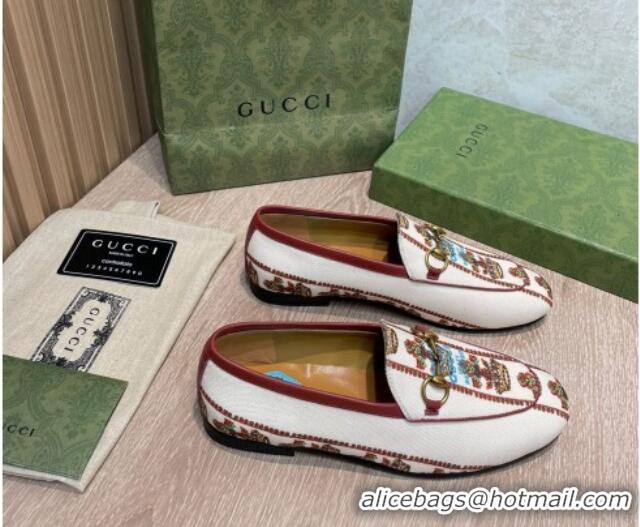 Stylish Gucci 100 Flower Jacquard Canvas Loafers White 111627