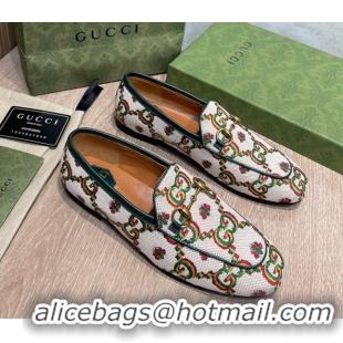 Best Price Gucci 100 Flower Jacquard Loafers 111627 White/Green