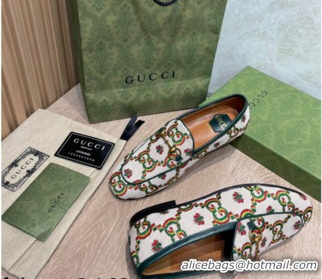 Best Price Gucci 100 Flower Jacquard Loafers 111627 White/Green