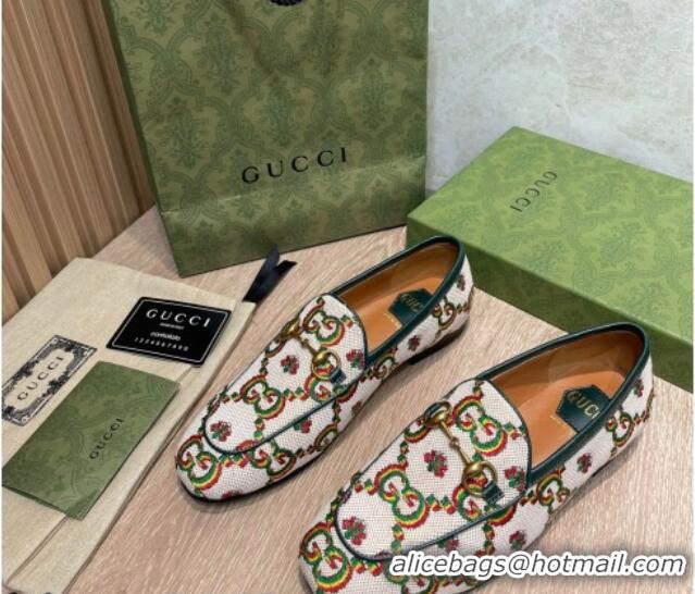 Best Price Gucci 100 Flower Jacquard Loafers 111627 White/Green