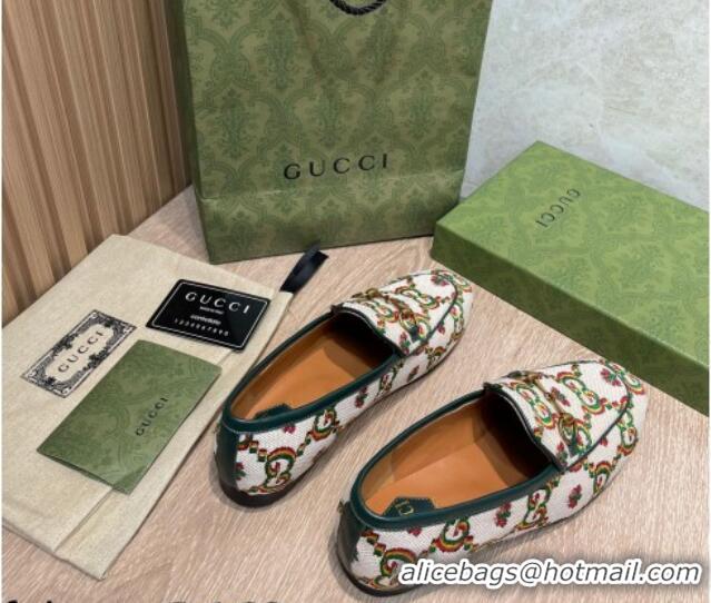 Best Price Gucci 100 Flower Jacquard Loafers 111627 White/Green