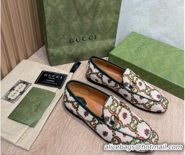 Best Price Gucci 100 Flower Jacquard Loafers 111627 White/Green