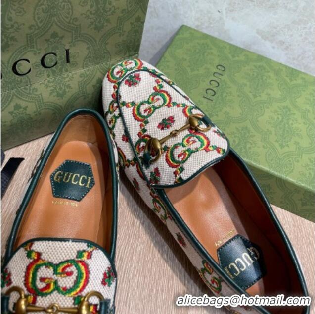 Best Price Gucci 100 Flower Jacquard Loafers 111627 White/Green