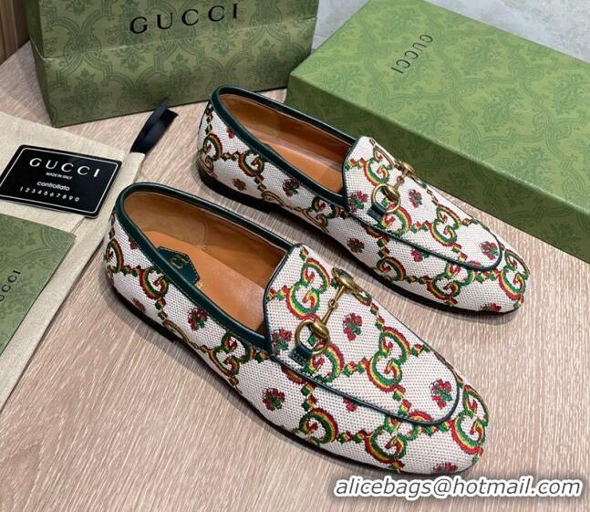 Best Price Gucci 100 Flower Jacquard Loafers 111627 White/Green