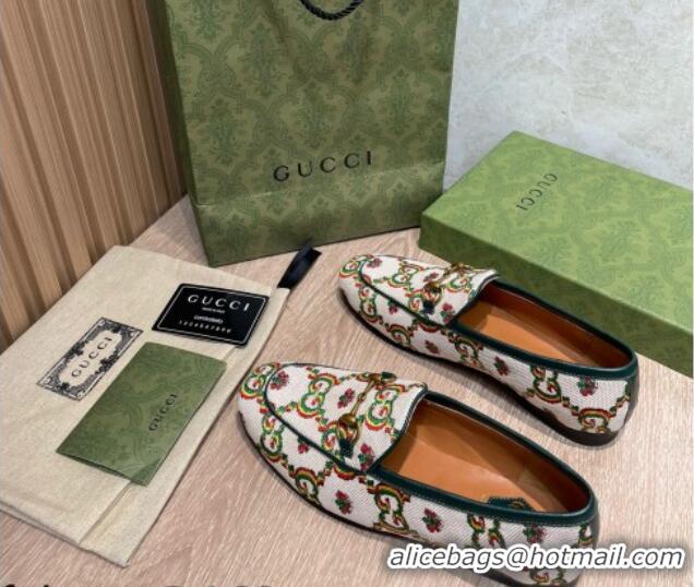 Best Price Gucci 100 Flower Jacquard Loafers 111627 White/Green