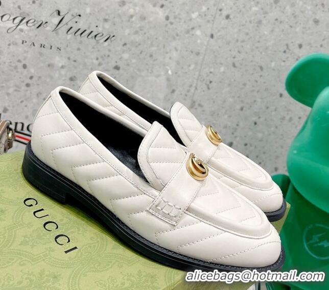 Fashion Gucci Leather Loafers with Double G White 670399