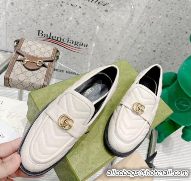 Fashion Gucci Leather Loafers with Double G White 670399